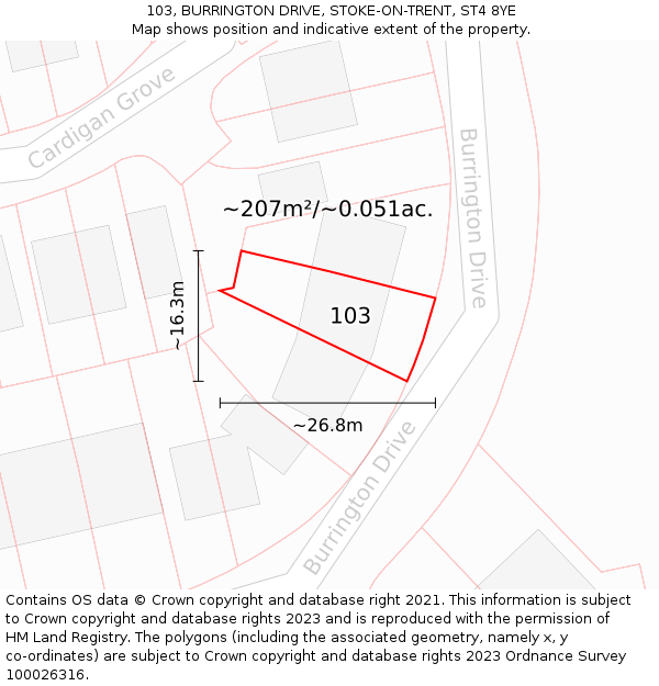 103, BURRINGTON DRIVE, STOKE-ON-TRENT, ST4 8YE: Plot and title map