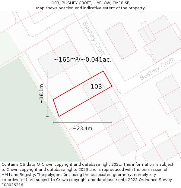 103, BUSHEY CROFT, HARLOW, CM18 6RJ: Plot and title map