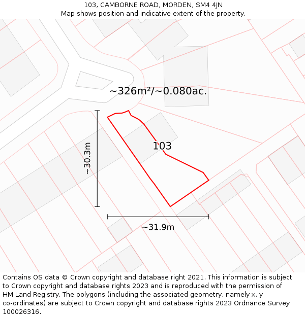 103, CAMBORNE ROAD, MORDEN, SM4 4JN: Plot and title map