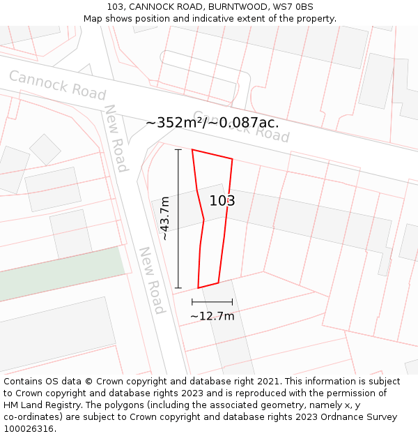 103, CANNOCK ROAD, BURNTWOOD, WS7 0BS: Plot and title map