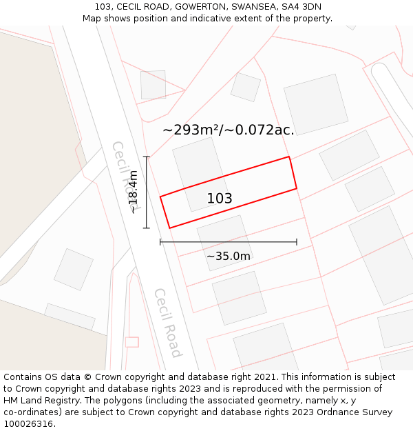 103, CECIL ROAD, GOWERTON, SWANSEA, SA4 3DN: Plot and title map