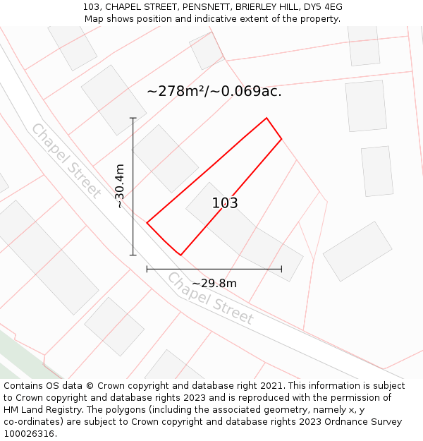 103, CHAPEL STREET, PENSNETT, BRIERLEY HILL, DY5 4EG: Plot and title map