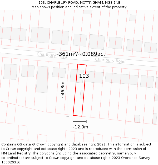 103, CHARLBURY ROAD, NOTTINGHAM, NG8 1NE: Plot and title map