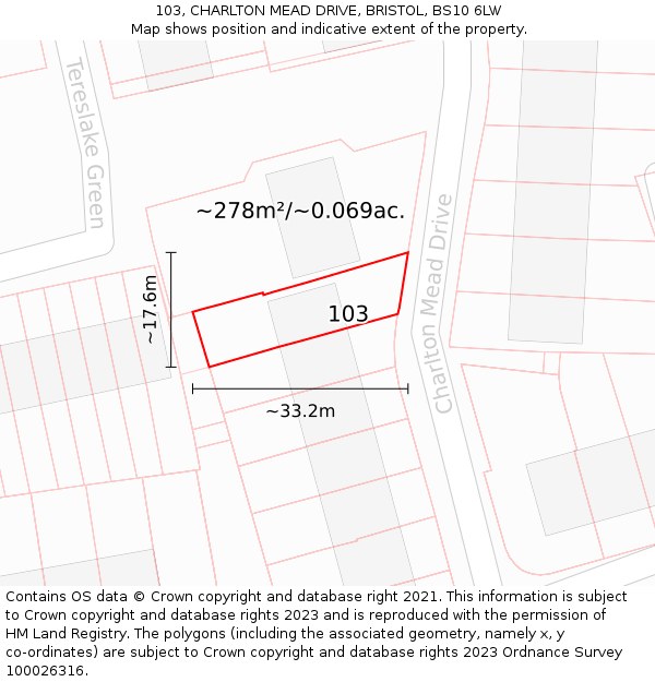 103, CHARLTON MEAD DRIVE, BRISTOL, BS10 6LW: Plot and title map