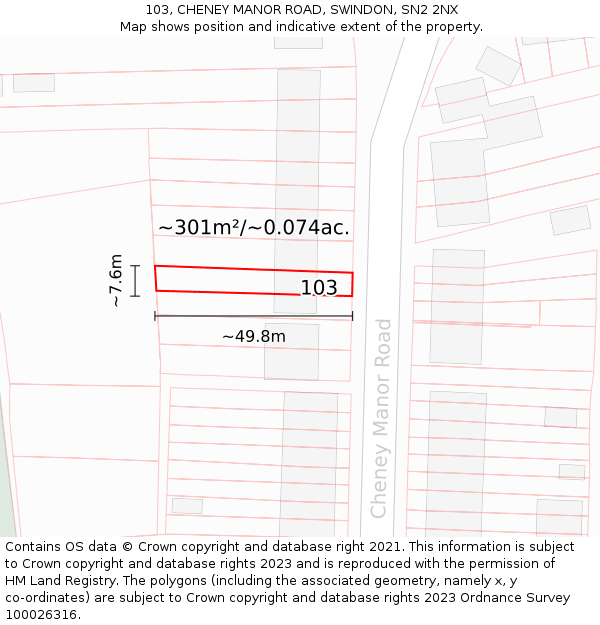 103, CHENEY MANOR ROAD, SWINDON, SN2 2NX: Plot and title map