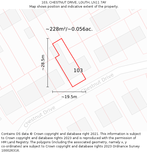 103, CHESTNUT DRIVE, LOUTH, LN11 7AY: Plot and title map