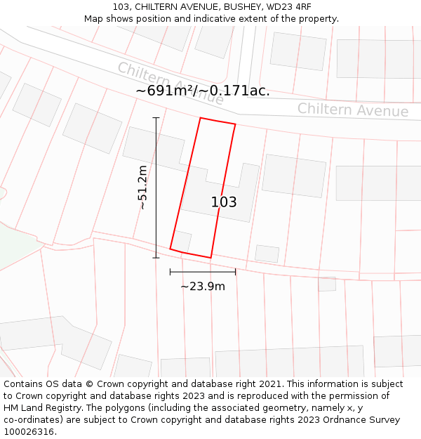 103, CHILTERN AVENUE, BUSHEY, WD23 4RF: Plot and title map