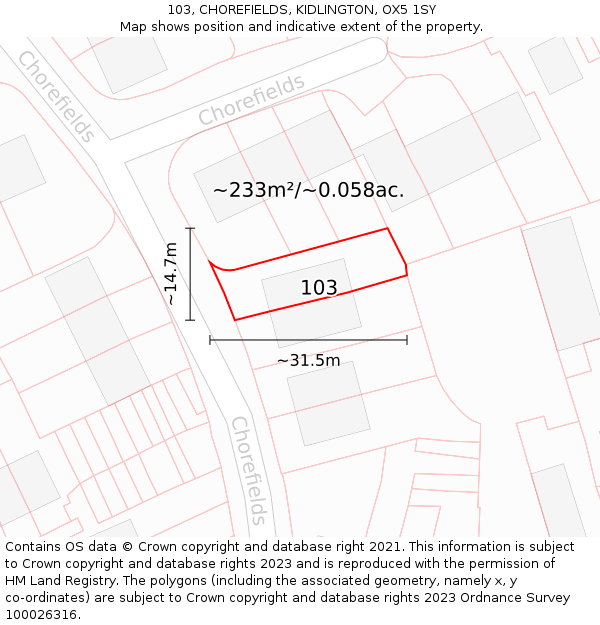 103, CHOREFIELDS, KIDLINGTON, OX5 1SY: Plot and title map