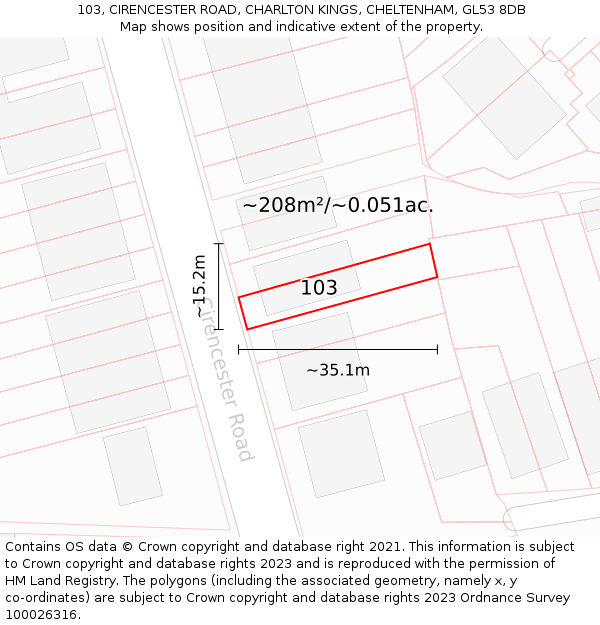 103, CIRENCESTER ROAD, CHARLTON KINGS, CHELTENHAM, GL53 8DB: Plot and title map
