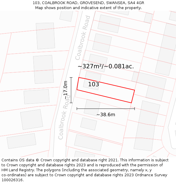 103, COALBROOK ROAD, GROVESEND, SWANSEA, SA4 4GR: Plot and title map