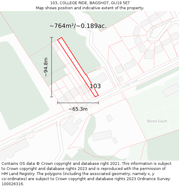 103, COLLEGE RIDE, BAGSHOT, GU19 5ET: Plot and title map