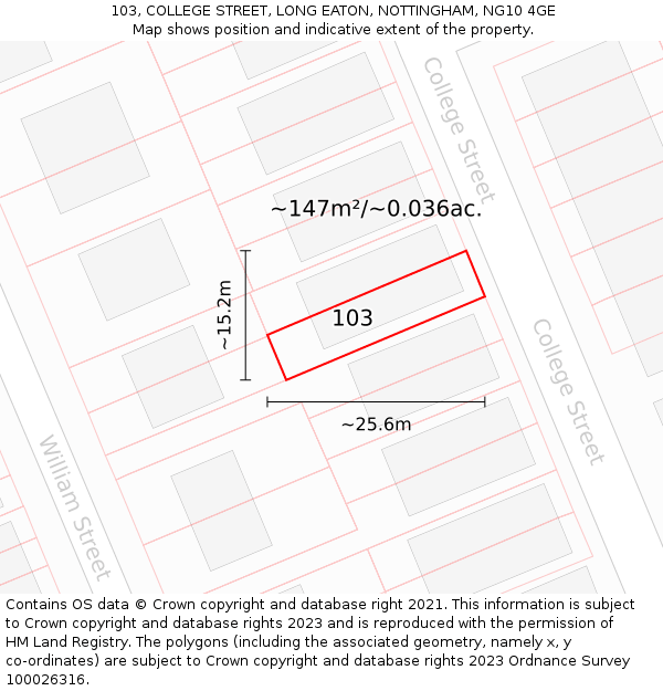 103, COLLEGE STREET, LONG EATON, NOTTINGHAM, NG10 4GE: Plot and title map