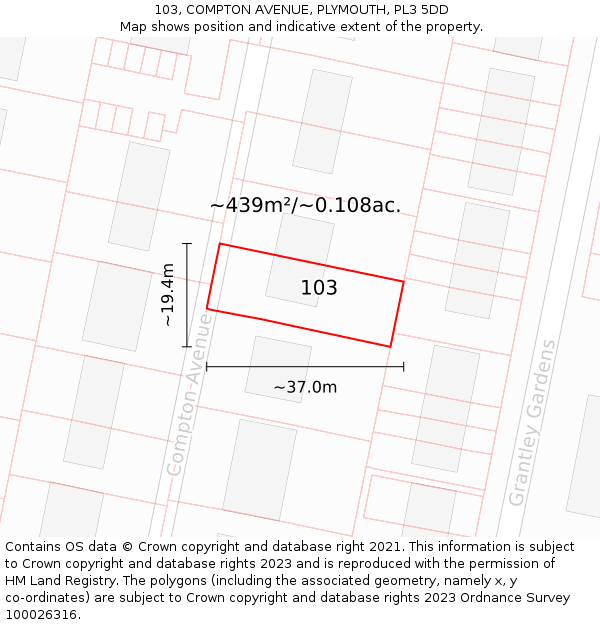 103, COMPTON AVENUE, PLYMOUTH, PL3 5DD: Plot and title map
