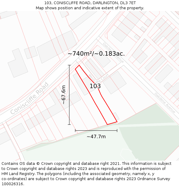 103, CONISCLIFFE ROAD, DARLINGTON, DL3 7ET: Plot and title map