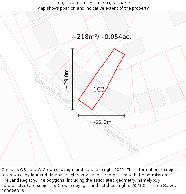 103, COWPEN ROAD, BLYTH, NE24 5TS: Plot and title map