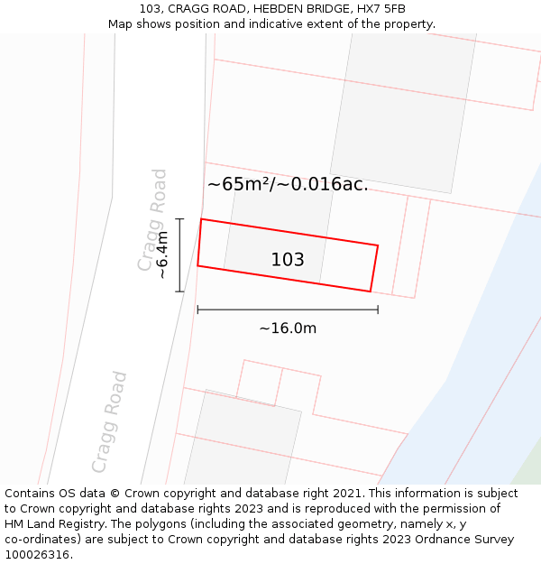 103, CRAGG ROAD, HEBDEN BRIDGE, HX7 5FB: Plot and title map