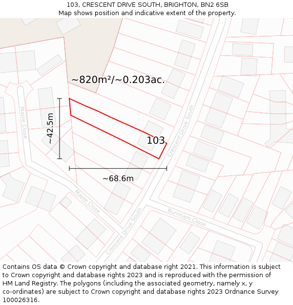 103, CRESCENT DRIVE SOUTH, BRIGHTON, BN2 6SB: Plot and title map