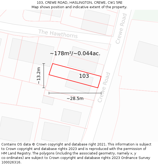 103, CREWE ROAD, HASLINGTON, CREWE, CW1 5RE: Plot and title map