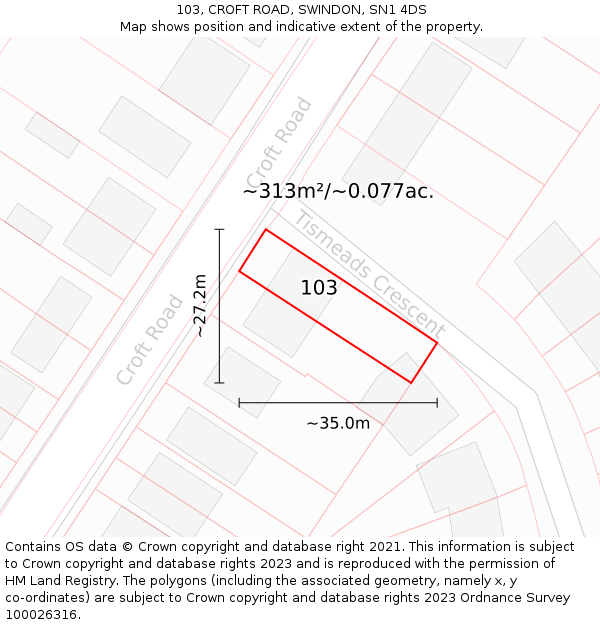 103, CROFT ROAD, SWINDON, SN1 4DS: Plot and title map