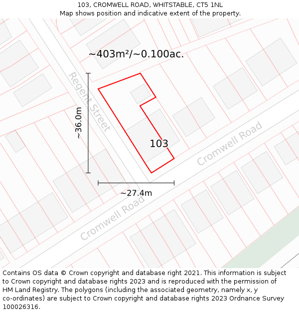 103, CROMWELL ROAD, WHITSTABLE, CT5 1NL: Plot and title map