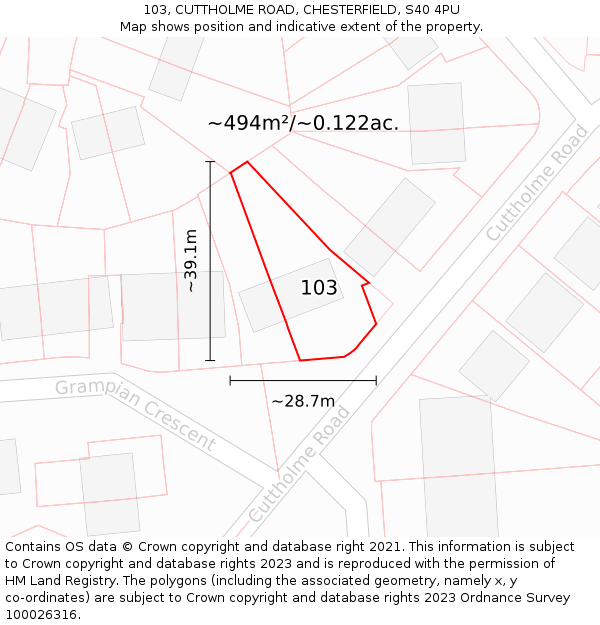 103, CUTTHOLME ROAD, CHESTERFIELD, S40 4PU: Plot and title map