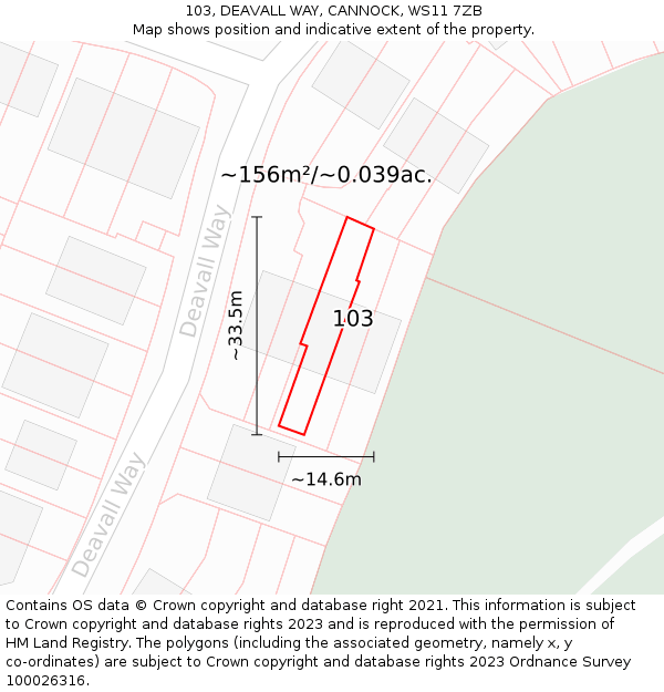 103, DEAVALL WAY, CANNOCK, WS11 7ZB: Plot and title map