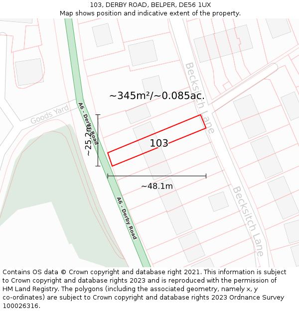 103, DERBY ROAD, BELPER, DE56 1UX: Plot and title map