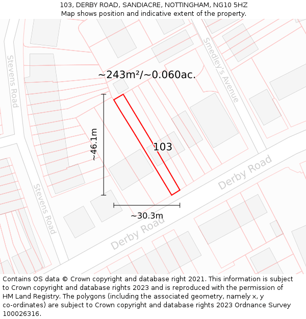 103, DERBY ROAD, SANDIACRE, NOTTINGHAM, NG10 5HZ: Plot and title map