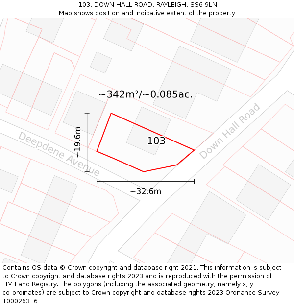 103, DOWN HALL ROAD, RAYLEIGH, SS6 9LN: Plot and title map