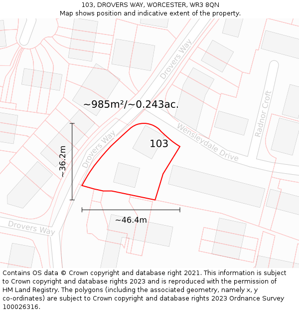 103, DROVERS WAY, WORCESTER, WR3 8QN: Plot and title map