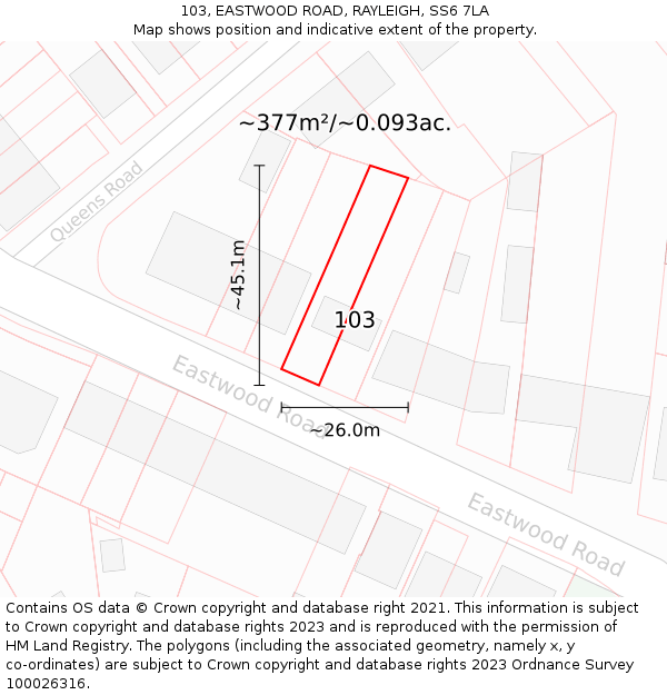 103, EASTWOOD ROAD, RAYLEIGH, SS6 7LA: Plot and title map