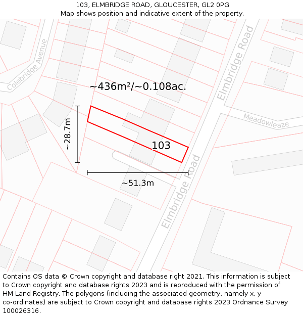 103, ELMBRIDGE ROAD, GLOUCESTER, GL2 0PG: Plot and title map