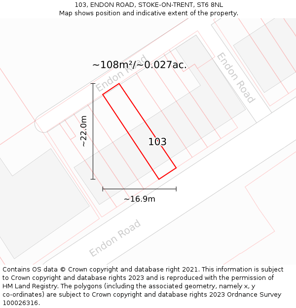 103, ENDON ROAD, STOKE-ON-TRENT, ST6 8NL: Plot and title map