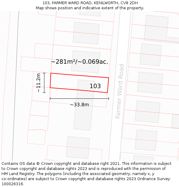 103, FARMER WARD ROAD, KENILWORTH, CV8 2DH: Plot and title map