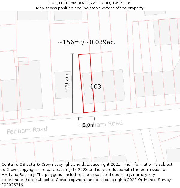 103, FELTHAM ROAD, ASHFORD, TW15 1BS: Plot and title map