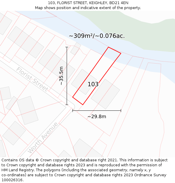 103, FLORIST STREET, KEIGHLEY, BD21 4EN: Plot and title map