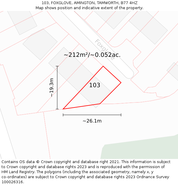 103, FOXGLOVE, AMINGTON, TAMWORTH, B77 4HZ: Plot and title map