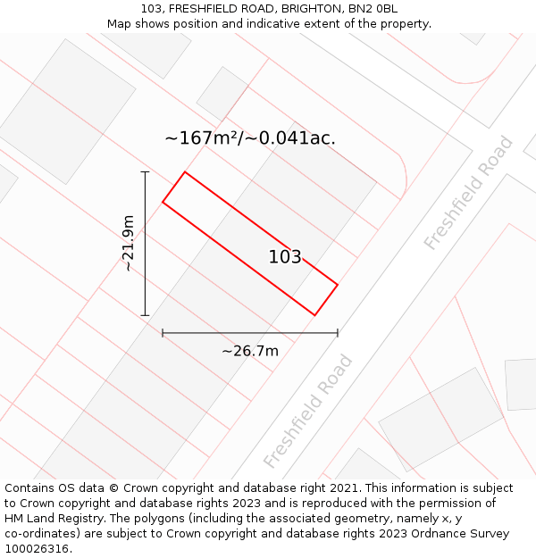 103, FRESHFIELD ROAD, BRIGHTON, BN2 0BL: Plot and title map