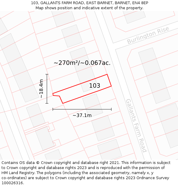 103, GALLANTS FARM ROAD, EAST BARNET, BARNET, EN4 8EP: Plot and title map