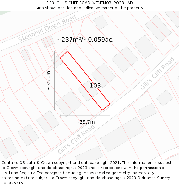 103, GILLS CLIFF ROAD, VENTNOR, PO38 1AD: Plot and title map