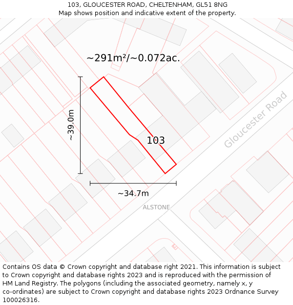 103, GLOUCESTER ROAD, CHELTENHAM, GL51 8NG: Plot and title map