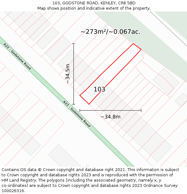 103, GODSTONE ROAD, KENLEY, CR8 5BD: Plot and title map