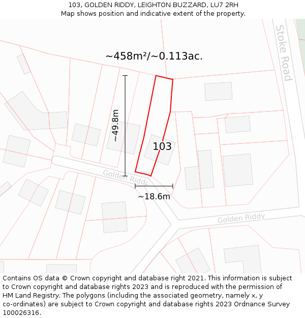 103, GOLDEN RIDDY, LEIGHTON BUZZARD, LU7 2RH: Plot and title map