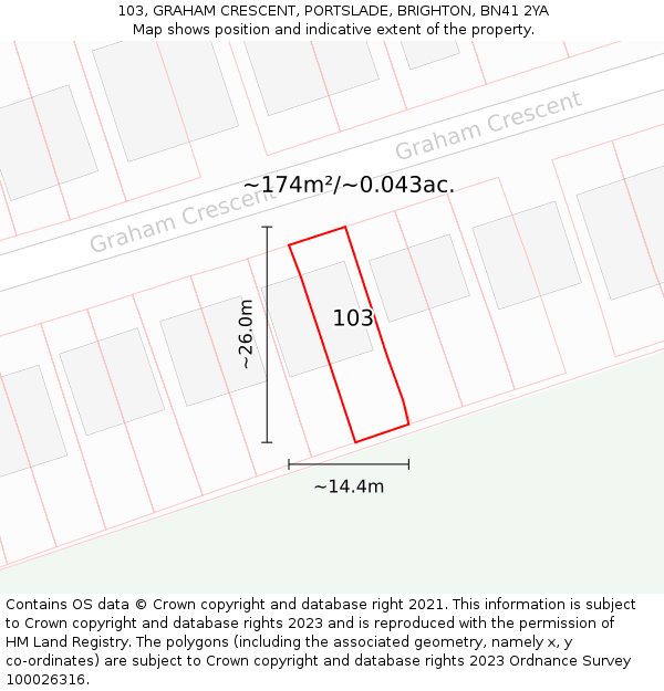 103, GRAHAM CRESCENT, PORTSLADE, BRIGHTON, BN41 2YA: Plot and title map