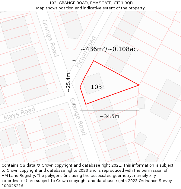 103, GRANGE ROAD, RAMSGATE, CT11 9QB: Plot and title map