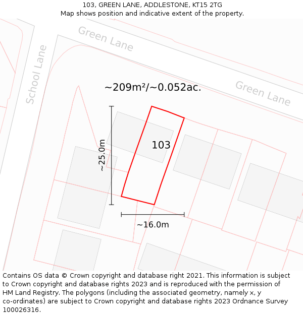 103, GREEN LANE, ADDLESTONE, KT15 2TG: Plot and title map