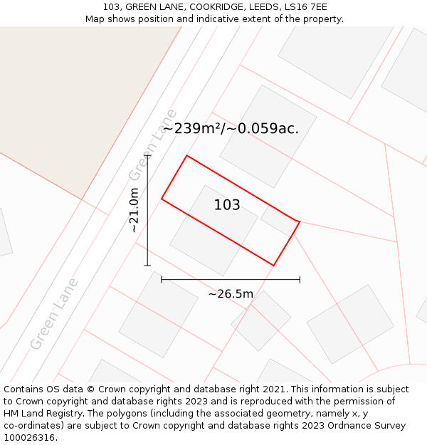 103, GREEN LANE, COOKRIDGE, LEEDS, LS16 7EE: Plot and title map