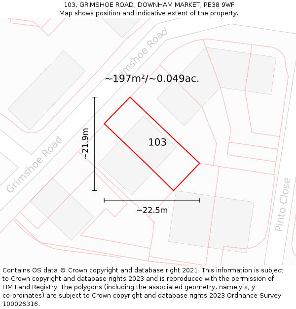 103, GRIMSHOE ROAD, DOWNHAM MARKET, PE38 9WF: Plot and title map