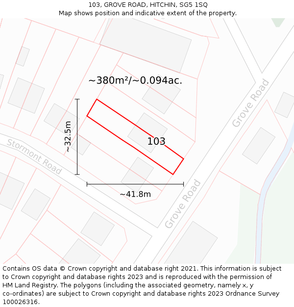 103, GROVE ROAD, HITCHIN, SG5 1SQ: Plot and title map