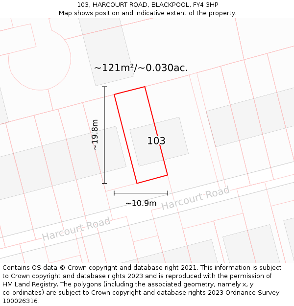 103, HARCOURT ROAD, BLACKPOOL, FY4 3HP: Plot and title map